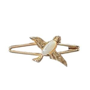 Vtg Signed Swank Gold Plated Duck in Flight Mother of Pearl Inlay 1.75” Tie Clip